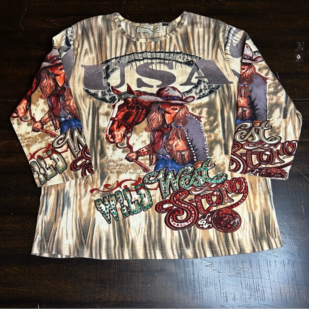 Bit & Bridle Wild West Tee - Brown and Red